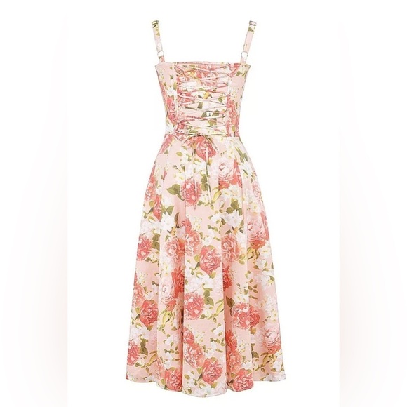 HOUSE OF CB 'Carmen' Pink Peony Print Cotton Bustier Sundress - Picture 4 of 4